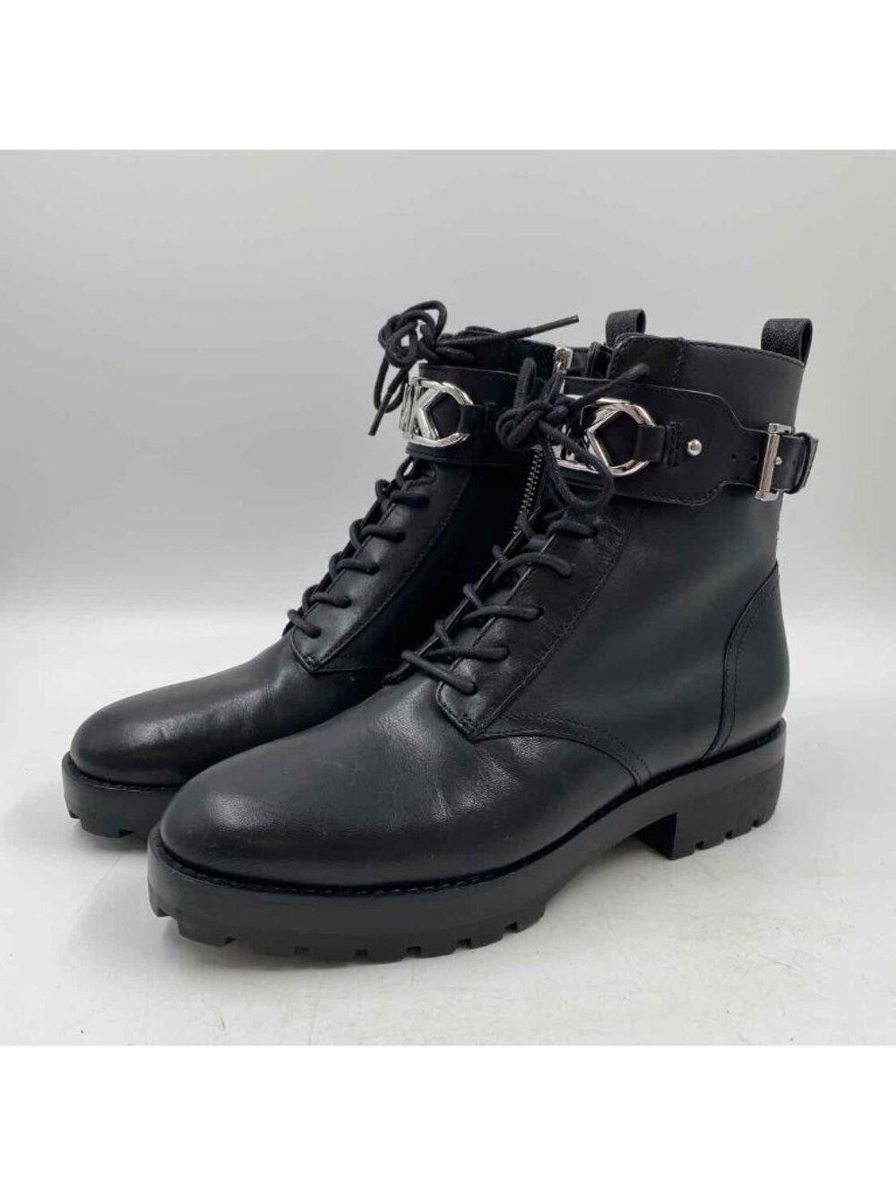 Michael Kors Leather Combat Women's Shoe Size 8 Black Solid Boots
